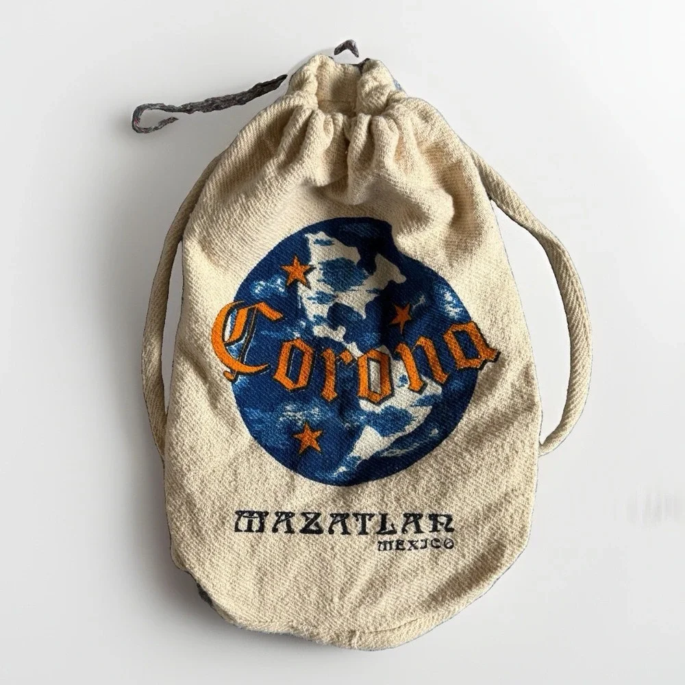 Vintage Corona Mazatlan‎ Mexico Drawstring Backpack Cotton Beer Promo Travel Bag